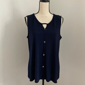 Diana Belle Sleeveless Button Up Blouse sz XL Navy Blue Classic Mature Corp Core